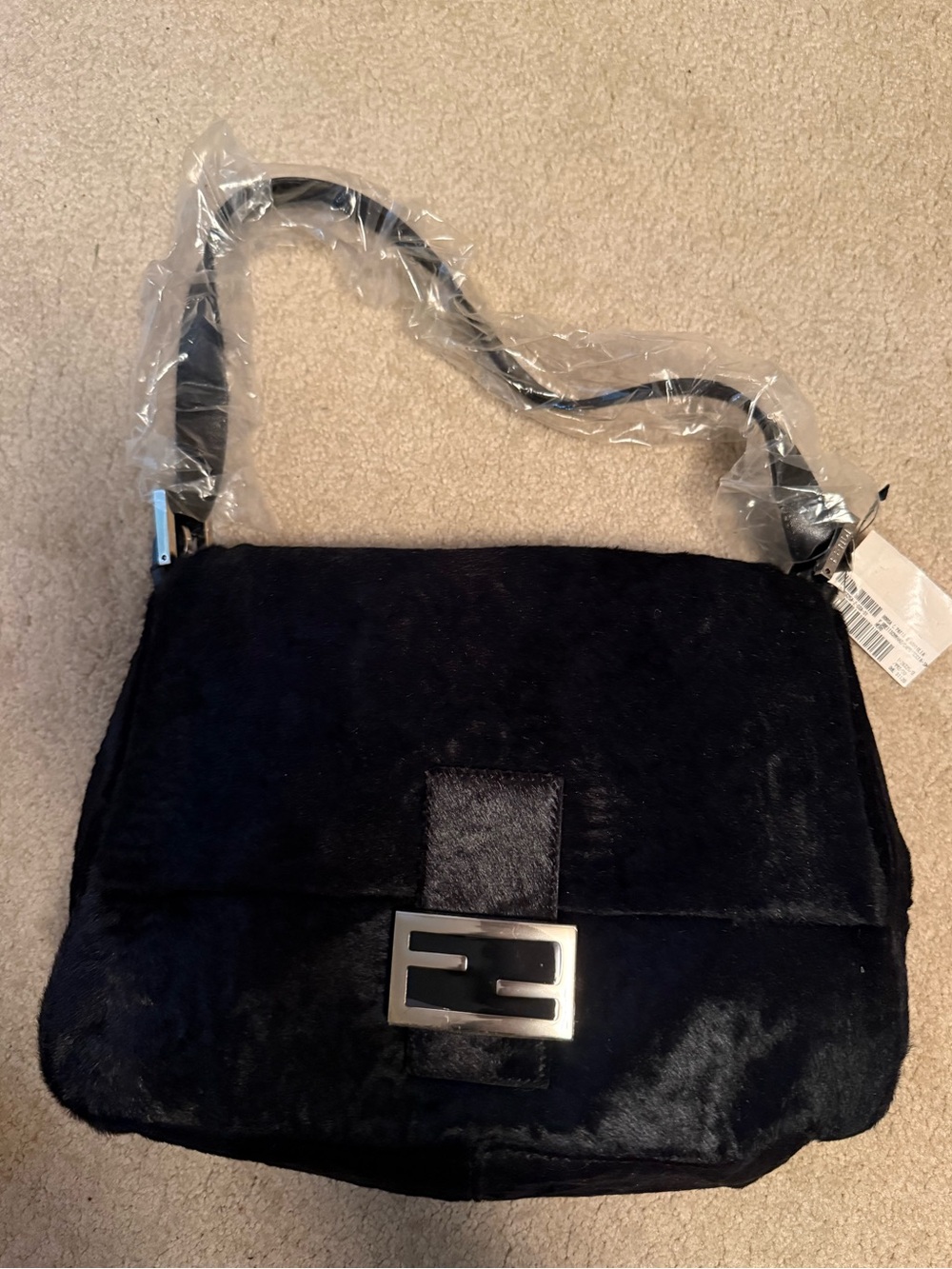 Fendi Mamma Baguette 26325 Black Pony Hair Bag Vintage Circa 2000 Y2K NWT